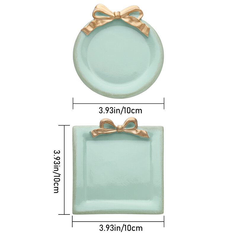 Bowknot Малка кръгла чиния Малка квадратна чиния Смола Десертна чиния за торта Декорация на чиния за бижута Тава за съхранение на бижута Кръгла чиния