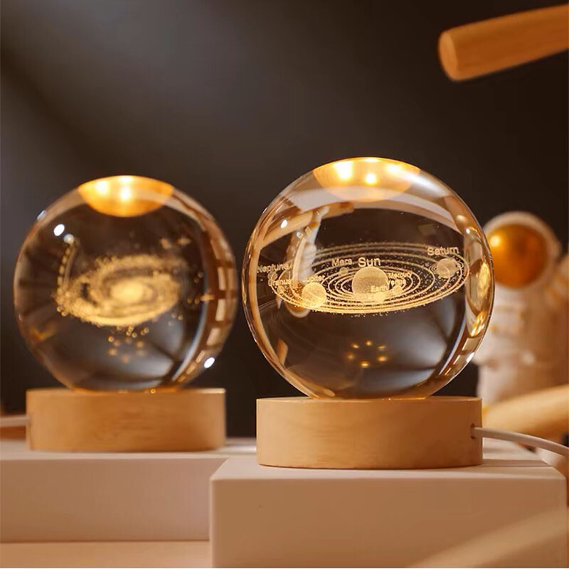 Šviečianti saulės sistemos krištolinis rutulys, USB kištukas, stiklas Bola De Cristal namų baldai, stalo dekoras, gimtadienio dovana