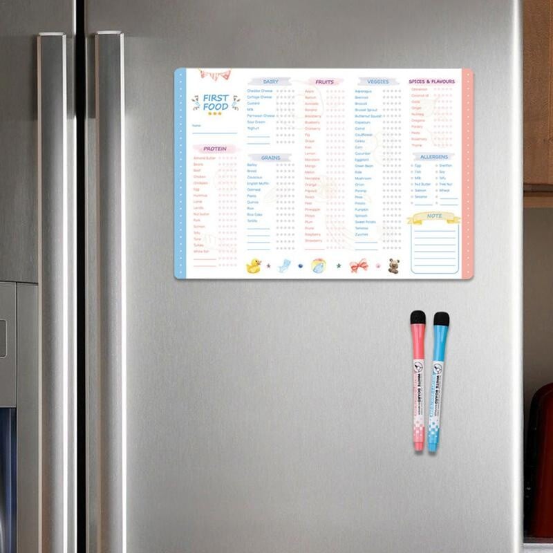 Контролен списък за проследяване на първите храни за многократна употреба Fidget Magnetic Baby First Foods Контролен списък Повторяема таблица за хранене на бебето Контролен списък