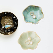 Бижута Lotus Зелен поднос Керамичен пръстен Колие Ястие Ключ Купа Сладък пръстен Държач за дрънкулки Момиче Спалня Организиране Декорация на дома