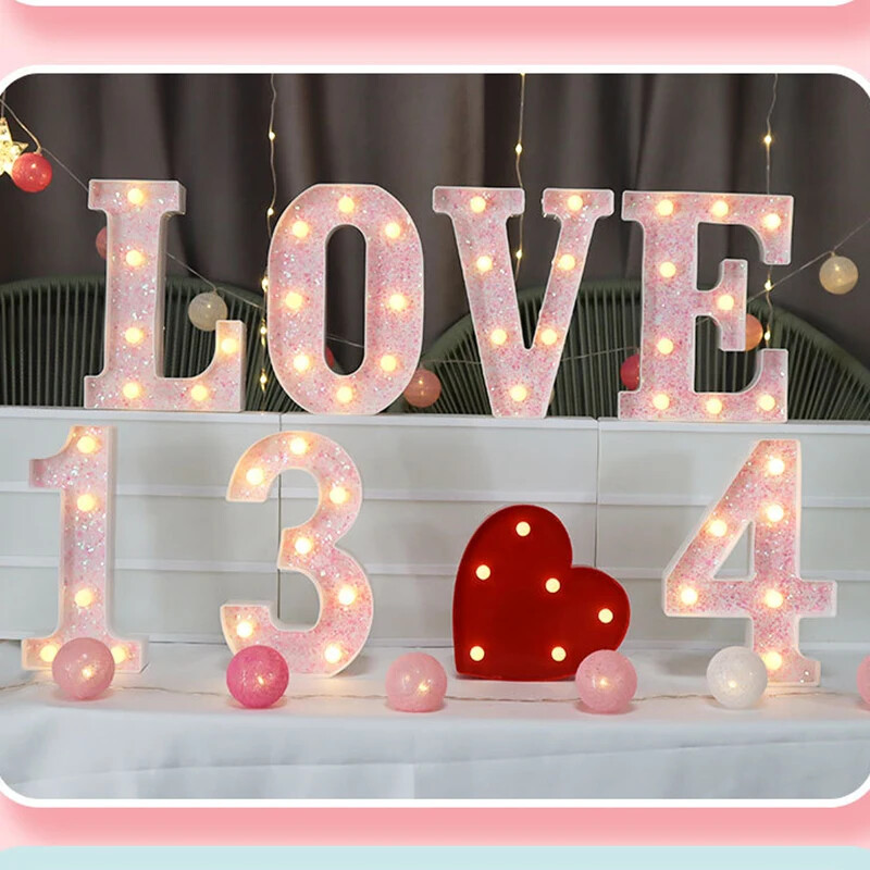 LED-valgustid roosa tähestiku täht 22cm numbriga akulamp helendav telgi öövalgusti pulma-sünnipäevapeoks Häid jõule
