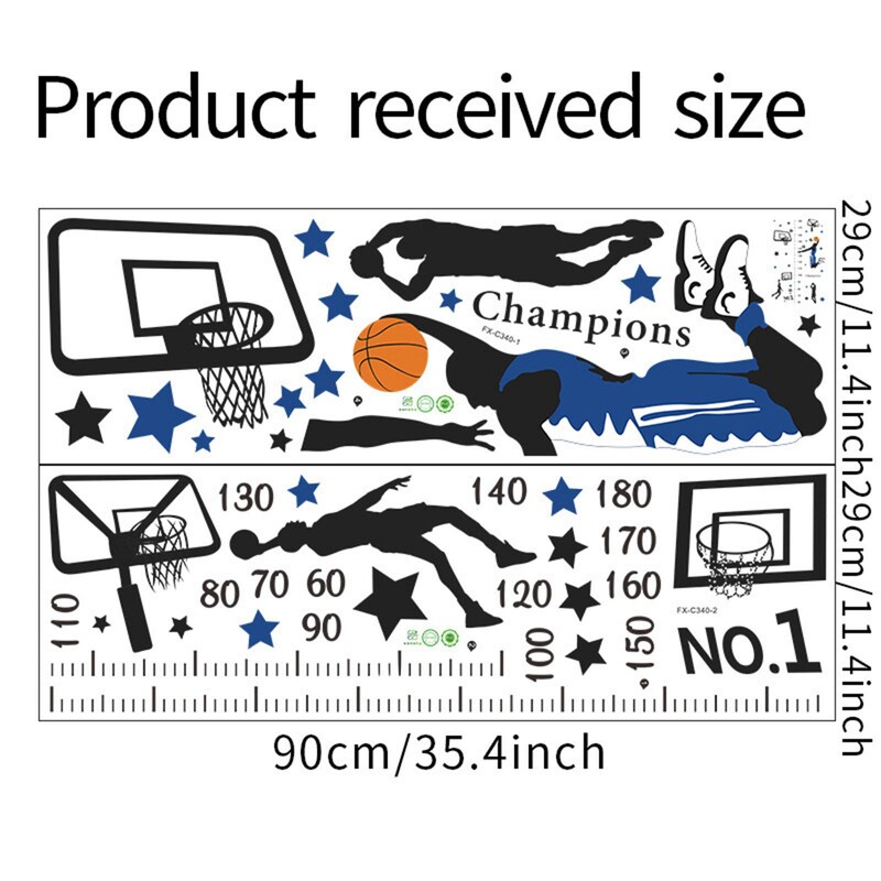 Диаграма на растежа на височината Стикер за стена Спортна тема Направи си сам Декор Измерване на височина Стикер за стена за вратата на детската стая Игрална стая Домашна спалня