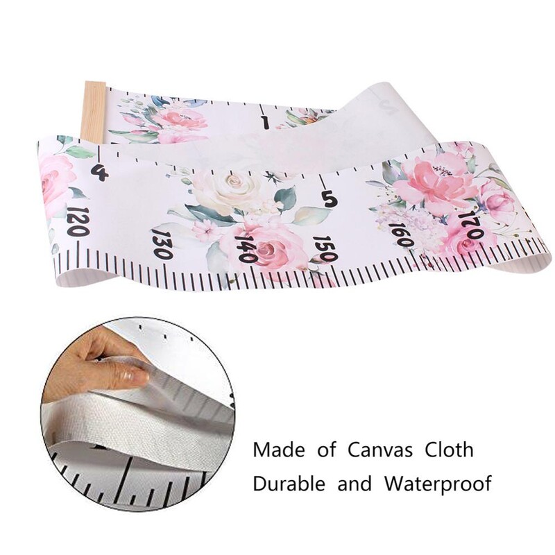 Карикатура Диаграма на растежа на бебето, деца, запис, дървена рамка, плат, линийка за измерване на височината за момчета и момичета Декорация на стената на детската стая