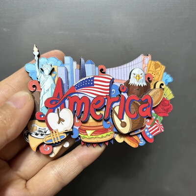 Дървени магнити за хладилник 3D Дания Русия Канада САЩ Хавай Мемориал за пътуване Магнитен стикер за хладилник Сувенир за декорация на дома