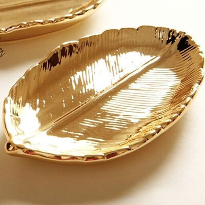 1PC Керамични листа Чиния Tree Leaf Бижута Десерт Злато/Сребро Тава за съхранение Керамика Бижута Дрънкулка Подноси за съдове декоративни