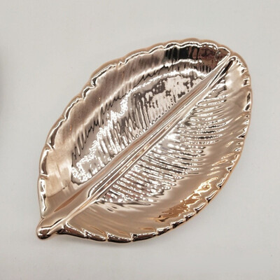 1PC Керамични листа Чиния Tree Leaf Бижута Десерт Злато/Сребро Тава за съхранение Керамика Бижута Дрънкулка Подноси за съдове декоративни