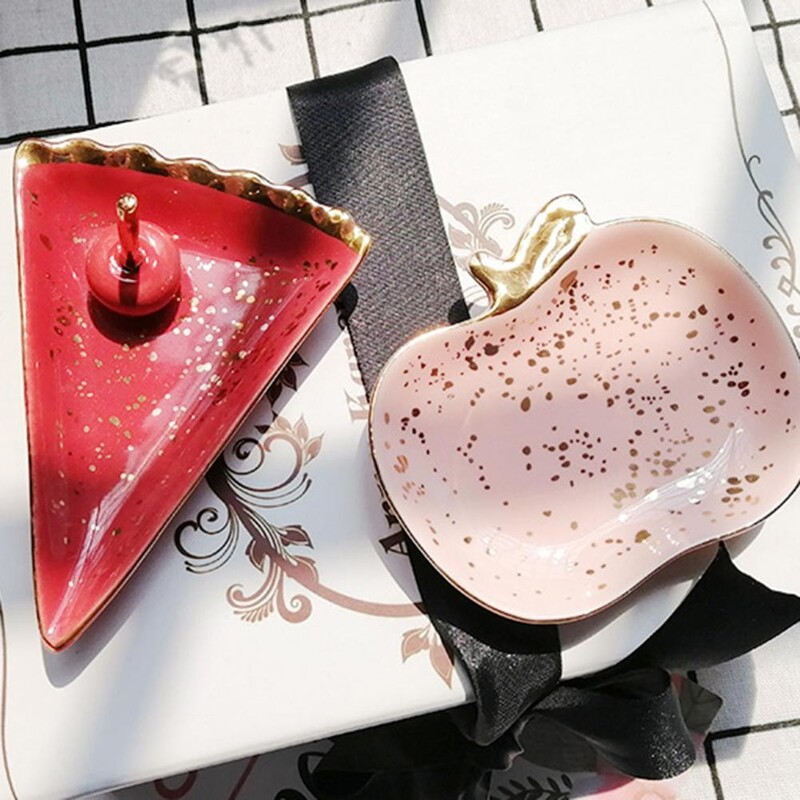 Ястие за дрънкулки Издръжлива купа за витрина за десерт с плодове Керамична чиния за бижута Колие Модна чиния за бижута за спалня