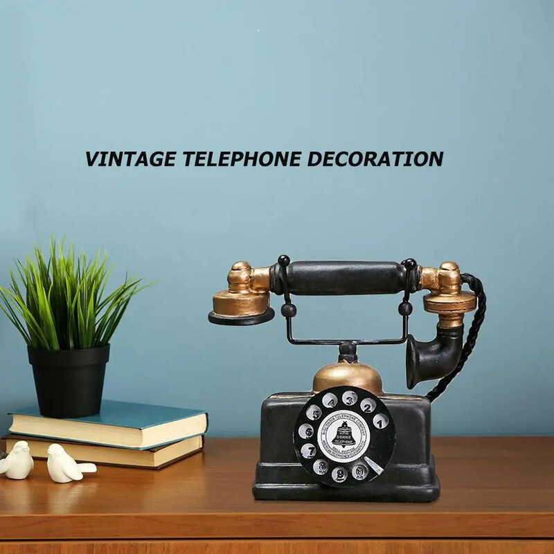 Vintažinio stiliaus dirbtinis telefono modelis, retro dervos namų dekoro ornamentas, klasikinės spalvos ir paprastas patvarus dizainas