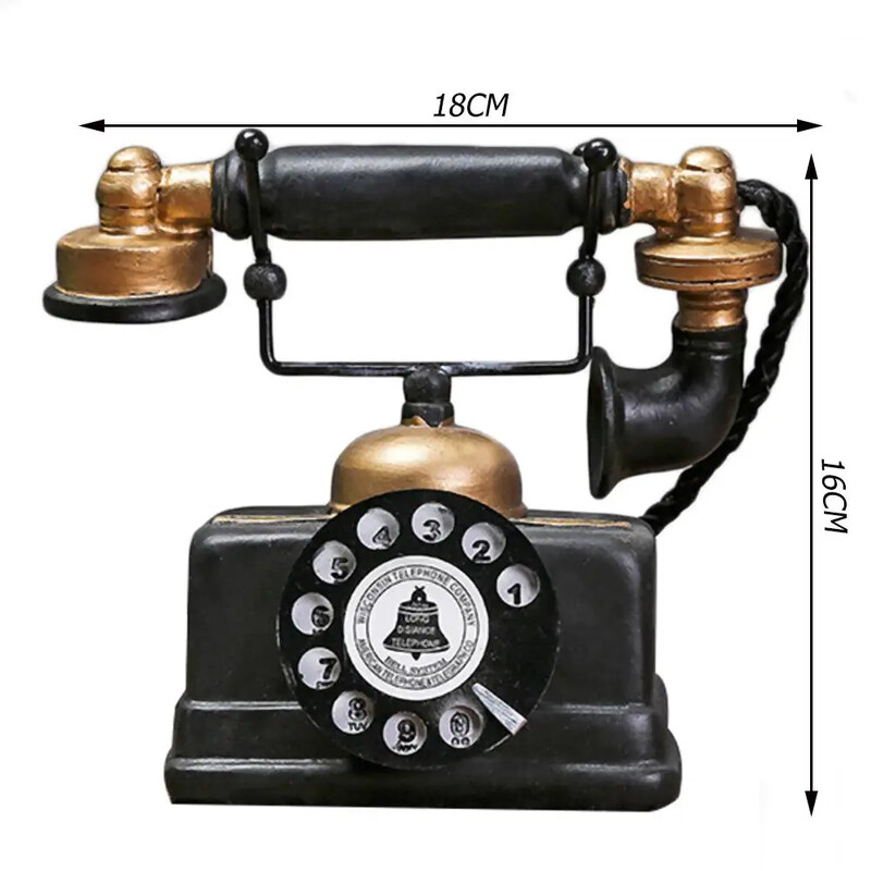 Vintažinio stiliaus dirbtinis telefono modelis, retro dervos namų dekoro ornamentas, klasikinės spalvos ir paprastas patvarus dizainas