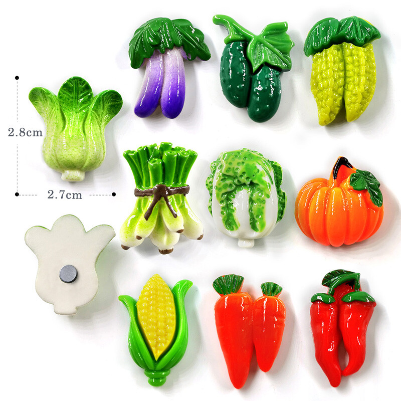10 бр. Зелен зеленчуков магнит за хладилник Подарък Хранителна фигурка Смола Хладилник Стикер за бяла дъска Направи си сам Декорация Кухненски аксесоари