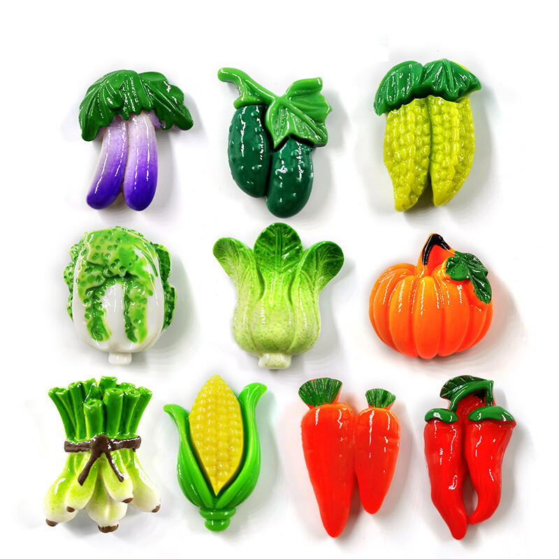 10 бр. Зелен зеленчуков магнит за хладилник Подарък Хранителна фигурка Смола Хладилник Стикер за бяла дъска Направи си сам Декорация Кухненски аксесоари
