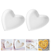 2бр. Бяла поднос за сервиране Керамични чинии за закуски Ястие за храна Керамични съдове във формата на сърце Снек Десерт Маса за хранене Чиния за боклук