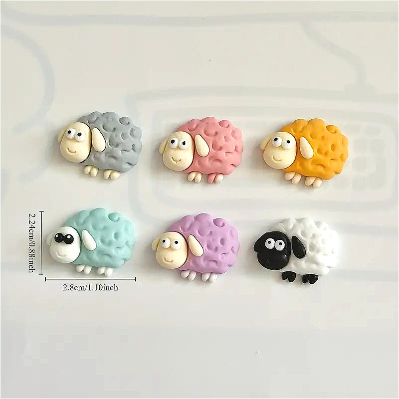 PYLV 6Pc Карикатура Магнит за хладилник Смола Овца Личност Магнити за хладилник Бяла дъска Фото съобщение Стикер за декорация на дома