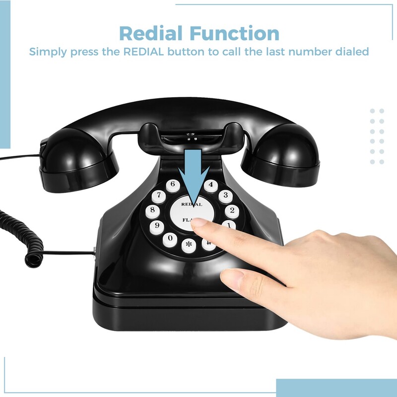 Laidinis fiksuotojo ryšio telefonas Krištolinio skaidrumo garsas Senovinis fiksuotojo telefono perrinkimo funkcija mygtuko veikimas Senas stalinis telefonas