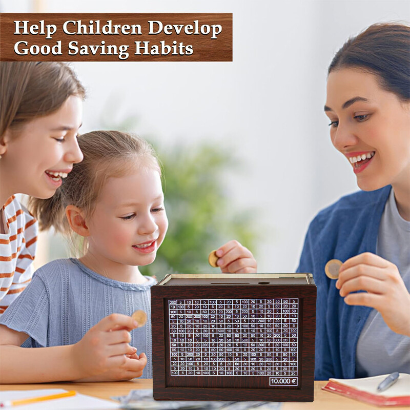 1000/2000/3000/5000/10000 евро Дървена касичка касичка Money Vault Кутия за спестявания Предизвикателство Калъф за съхранение на пари