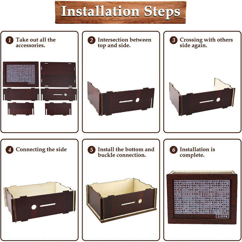 1000/2000/3000/5000/10000 евро Дървена касичка касичка Money Vault Кутия за спестявания Предизвикателство Калъф за съхранение на пари