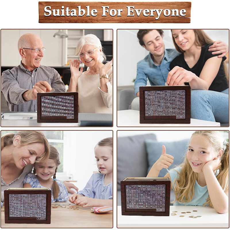 1000/2000/3000/5000/10000 евро Дървена касичка касичка Money Vault Кутия за спестявания Предизвикателство Калъф за съхранение на пари