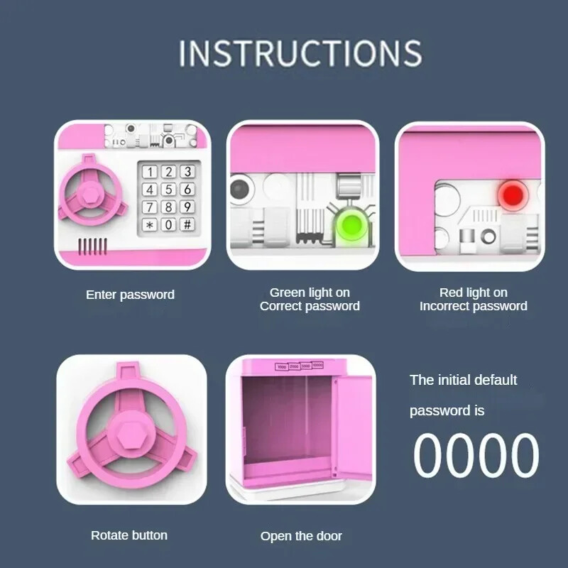 Електронна касичка Автоматичен мини сейф за монети Спестяване на пари в брой ABS Парола Кутия за парола Брояч Код Ключ за заключване Банка за монети Банкомат Подарък за дете