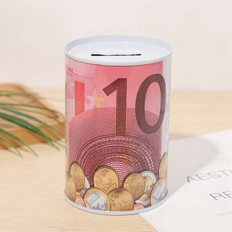 Тенекиена цилиндър Касичка за евро долари Кутия за снимки Кутия за домакински спестявания Декорация на дома Кутии за пари