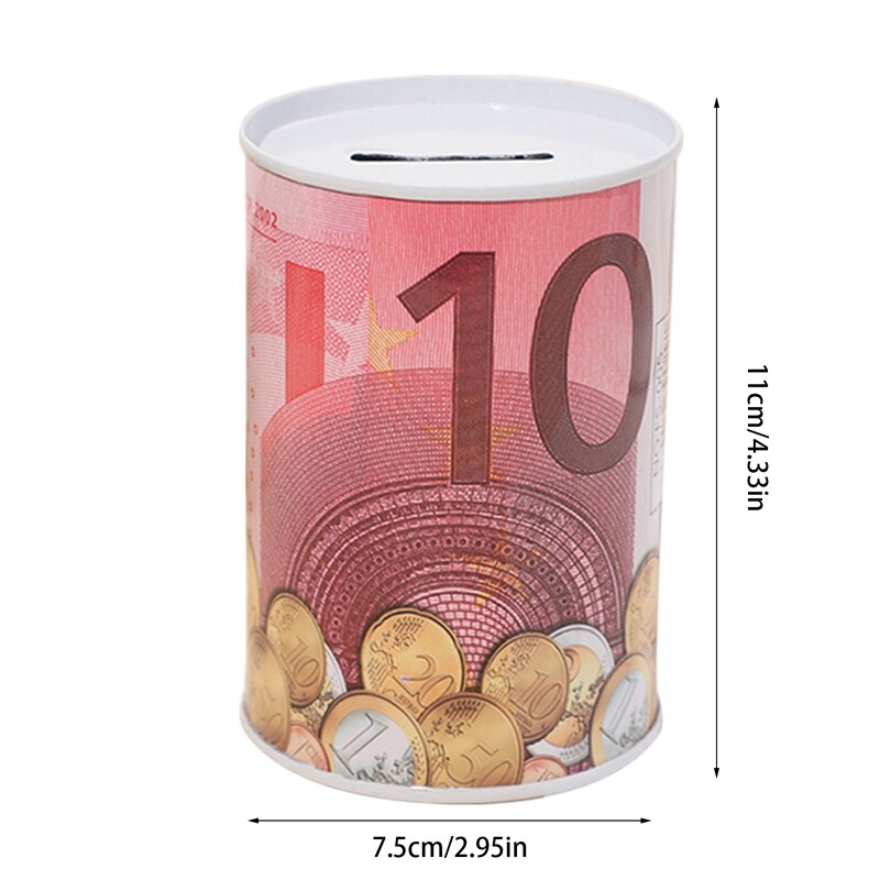 Тенекиена цилиндър Касичка за евро долари Кутия за снимки Кутия за домакински спестявания Декорация на дома Кутии за пари
