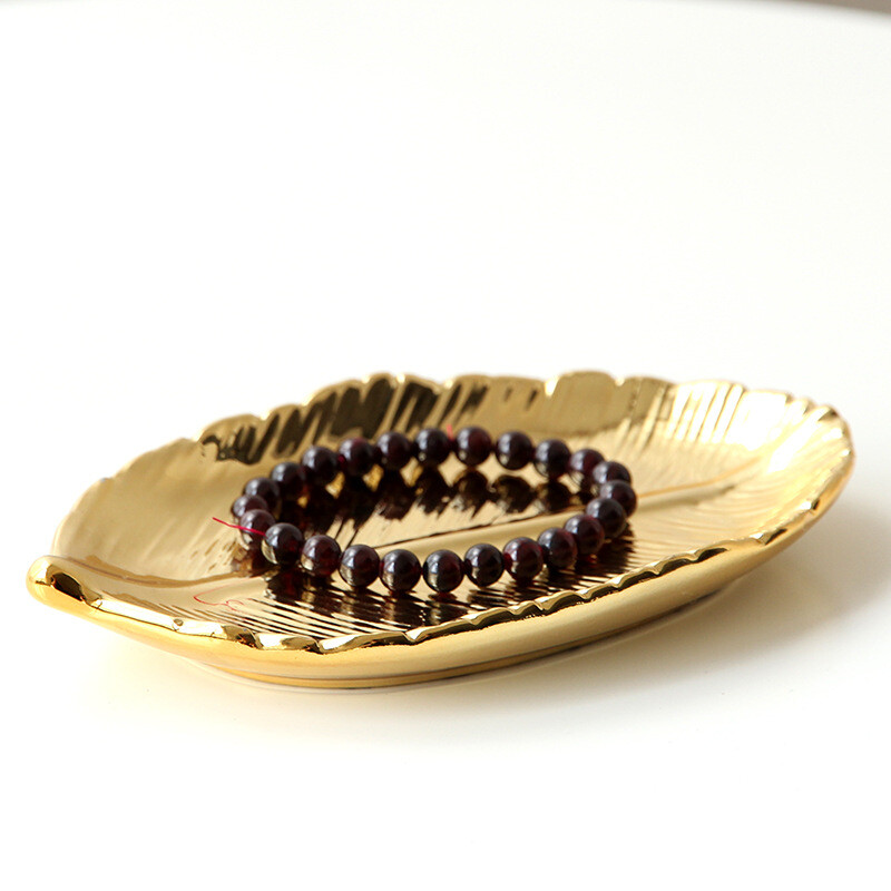 Gloden Керамични листа Чиния Дървени листа Бижута Закуски Десерт Сребърна тава за съхранение Розово злато Керамика Емайлирана дрънкулка Ястие