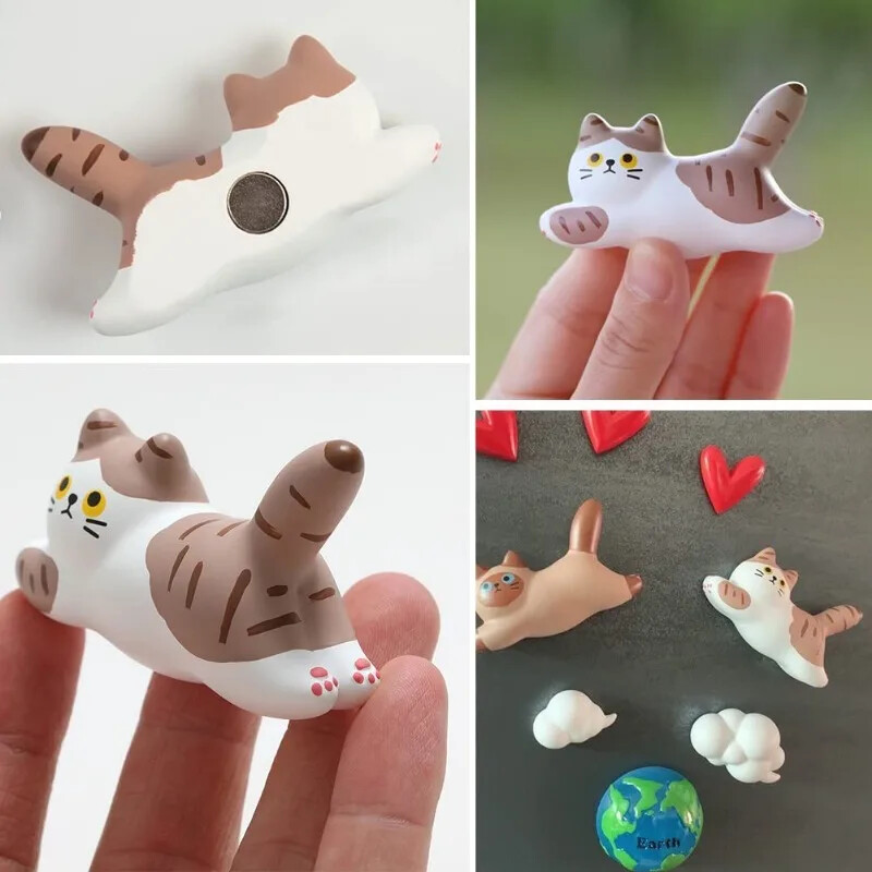 Сладка раирана котка Магнит за хладилник Офис Бяла дъска Карта Бележки Стикер за хладилник Креативна фотостенна магнитна катарама Домашен декор