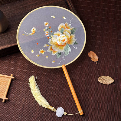 Винтидж Групов вентилатор Класически танци Специален кънтри Су Вентилатор за бродерия Cheongsam Древна китайска рокля Двустранна бродерия