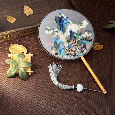 Винтидж Групов вентилатор Класически танци Специален кънтри Су Вентилатор за бродерия Cheongsam Древна китайска рокля Двустранна бродерия