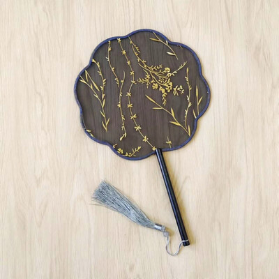 Булчински сватбен вентилатор Китайски шоу дрехи Щастлив вентилатор Женски ханфу червена апликация Горещо злато Танц Кръгъл фен