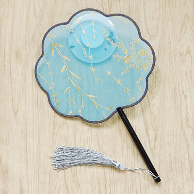 Булчински сватбен вентилатор Китайски шоу дрехи Щастлив вентилатор Женски ханфу червена апликация Горещо злато Танц Кръгъл фен