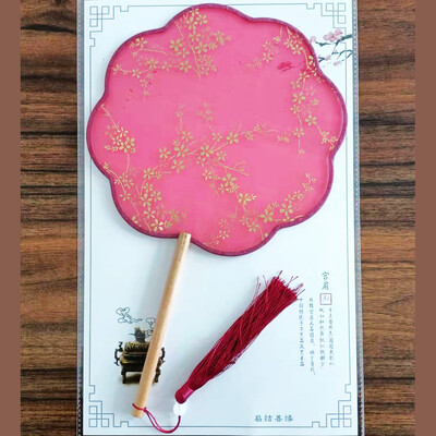 Булчински сватбен вентилатор Китайски шоу дрехи Щастлив вентилатор Женски ханфу червена апликация Горещо злато Танц Кръгъл фен