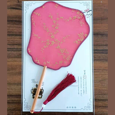 Булчински сватбен вентилатор Китайски шоу дрехи Щастлив вентилатор Женски ханфу червена апликация Горещо злато Танц Кръгъл фен