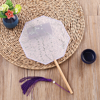 Булчински сватбен вентилатор Китайски шоу дрехи Щастлив вентилатор Женски ханфу червена апликация Горещо злато Танц Кръгъл фен