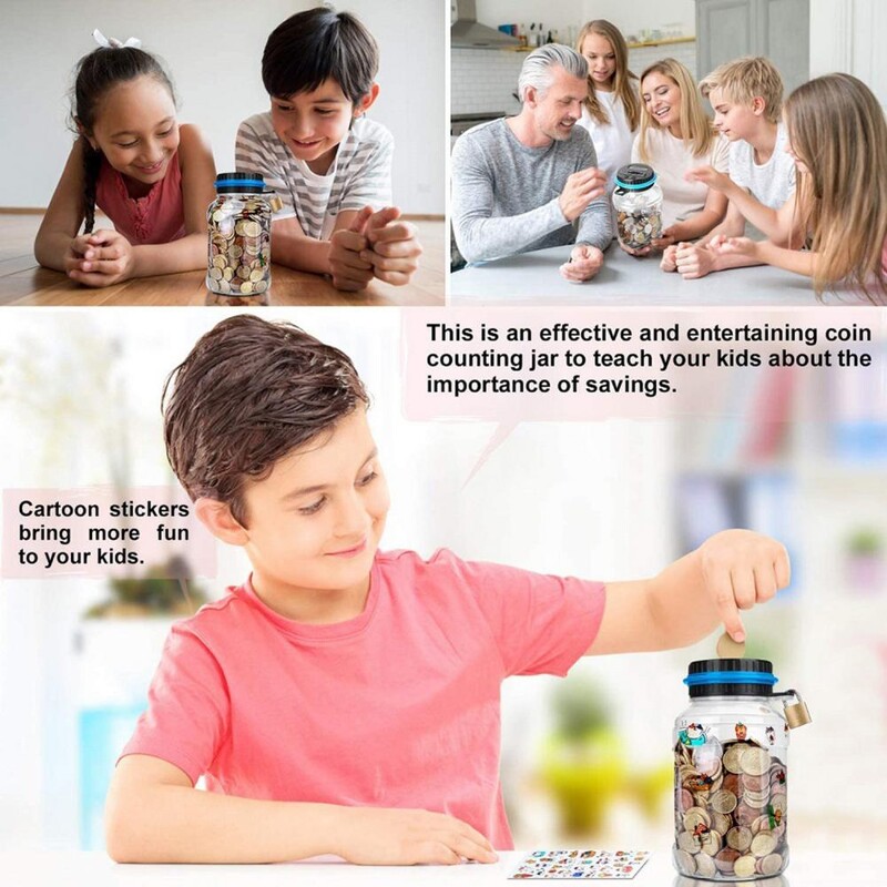 Automatski brojač kovanica, LCD digitalni brojač, kasica s bravom, kapacitet 2,5 l, plastična kasica prasica, sigurne kovanice za dom