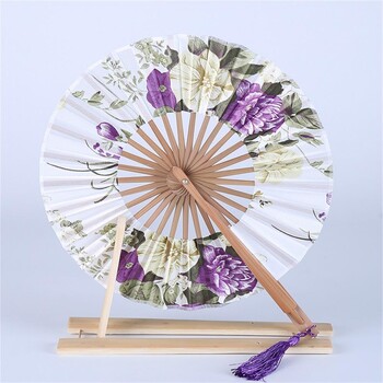 Ιαπωνική Sakura Flower Fans Πτυσσόμενος ανεμιστήρας τσέπης με Tasse Round Circle Dance Performance Fan Διακόσμηση γαμήλιου πάρτι