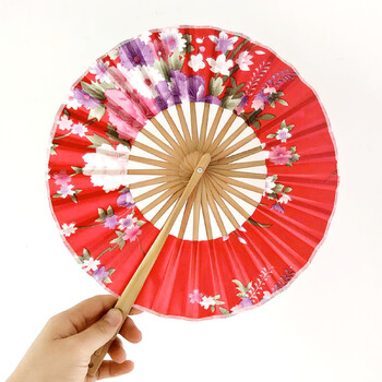 Ιαπωνική Sakura Flower Fans Πτυσσόμενος ανεμιστήρας τσέπης με Tasse Round Circle Dance Performance Fan Διακόσμηση γαμήλιου πάρτι