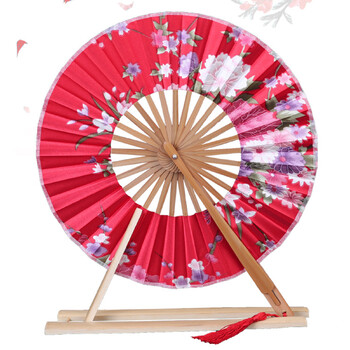 Ιαπωνική Sakura Flower Fans Πτυσσόμενος ανεμιστήρας τσέπης με Tasse Round Circle Dance Performance Fan Διακόσμηση γαμήλιου πάρτι