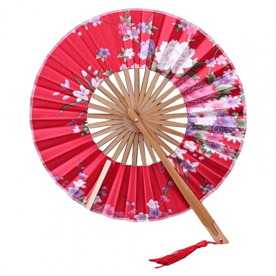 Japāņu sakuras ziedi apdrukāti vēdekļi kabatā saliekams rokas ventilators ar tasse apaļu apļa deju priekšnesumu ventilatora kāzu ballītes dekoru