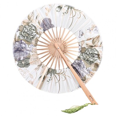 Japāņu sakuras ziedi apdrukāti vēdekļi kabatā saliekams rokas ventilators ar tasse apaļu apļa deju priekšnesumu ventilatora kāzu ballītes dekoru