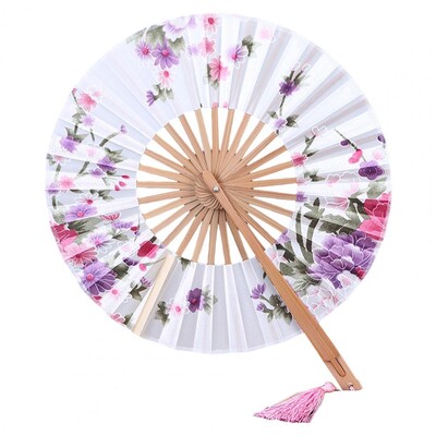 Japāņu sakuras ziedi apdrukāti vēdekļi kabatā saliekams rokas ventilators ar tasse apaļu apļa deju priekšnesumu ventilatora kāzu ballītes dekoru