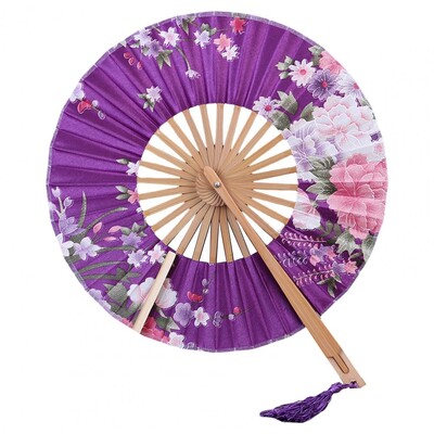 Japāņu sakuras ziedi apdrukāti vēdekļi kabatā saliekams rokas ventilators ar tasse apaļu apļa deju priekšnesumu ventilatora kāzu ballītes dekoru