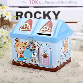 Creative Metal Piggy Bank Money Coin Box Cute Bear House Model Bank Coin Bank 2Colors Money Save Box Παιδιά Δώρα γενεθλίων για παιδιά