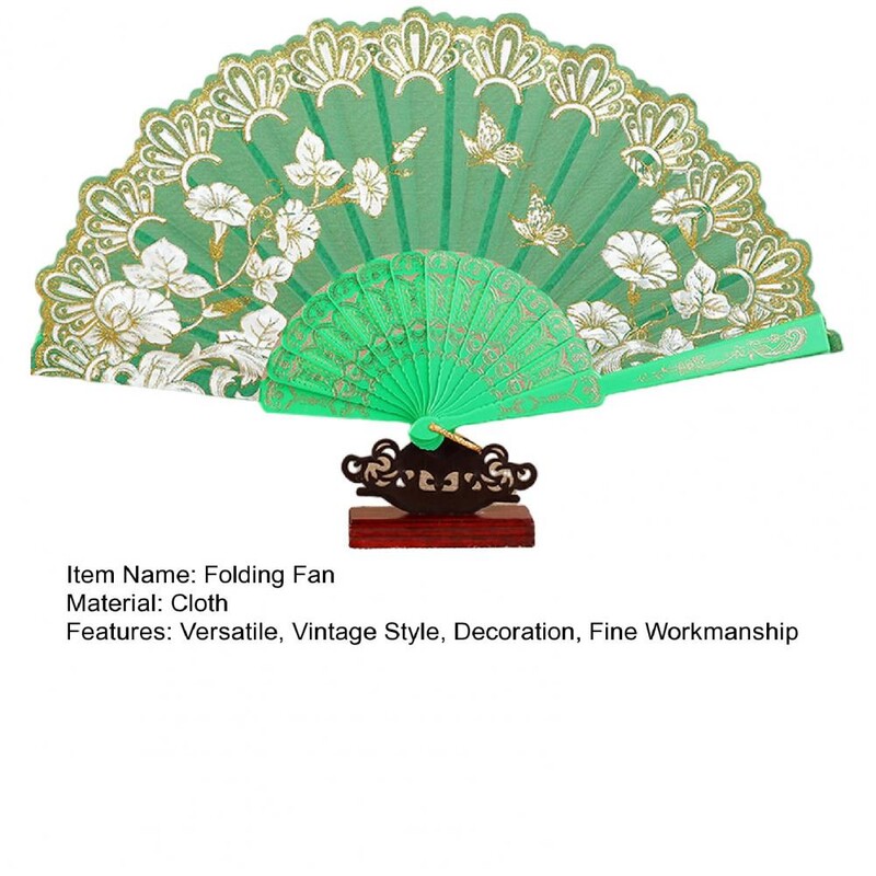 Sklopiva lepeza u vintage stilu, lagana tkanina s cvjetnim uzorkom, ručna lepeza, elegantna prijenosna ručna ventilatora za dekoraciju vjenčanja za zabavu