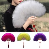 Ručna lepeza od perja Elegantna Cheongsam lepeza od perja s kićankama Ručna lepeza od perja Sklopive lepeze Ukrasi za dom