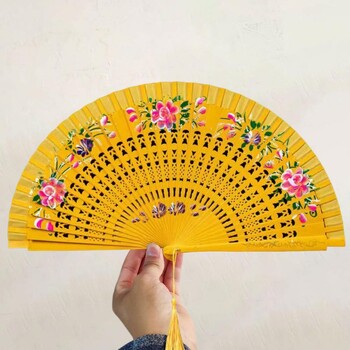 Κομψός Πτυσσόμενος ανεμιστήρας Summer Handheld Fan Γυναικείος καλοκαιρινός ανεμιστήρας χειρός με φούντες με μοτίβο λουλουδιών Διπλές ξύλινες νευρώσεις για πασαρέλες