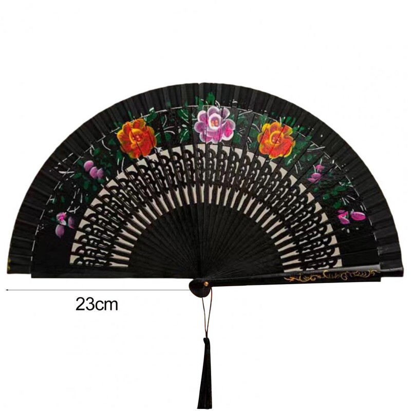Elegantna sklopiva ljetna ručna lepeza Ženska ljetna ručna lepeza s cvjetnim uzorkom Rese Dvostruka drvena rebra za modne piste