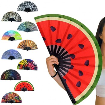 Folding Fan Floral Leopard Starry Sky Print Dance Fan Stylish Handheld Fan for Parties Performance Festivals