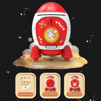 Piggy Bank Toys, Rocket Spacecraft Μεγάλης χωρητικότητας κλειδί ξεκλειδώματος Puzzle Toy 3 Color, Δώρα για 3+ αγόρια και κορίτσια