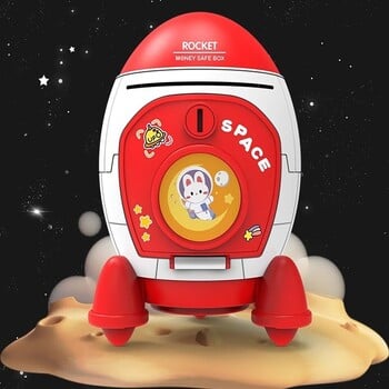 Ανθεκτικό Cute Piggy Bank Space Rocket Shape Plastic Cash Box πολλαπλών χρήσεων με αυτοκόλλητο καρτούν Money Box Παιδικό παιχνίδι δώρου