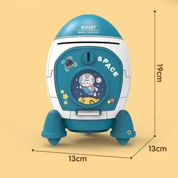 Ανθεκτικό Cute Piggy Bank Space Rocket Shape Plastic Cash Box πολλαπλών χρήσεων με αυτοκόλλητο καρτούν Money Box Παιδικό παιχνίδι δώρου